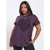 Yours Curve Core Placement Heart T-Shirt - Purple