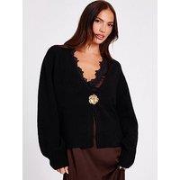Quiz Black Knit Flower Button Cardigan