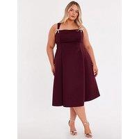 Quiz Curve Burgundy Diamante Bow Midi Dress