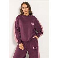 Yours Curve Nyc Side Stripe Sweatshirt - Burgundy