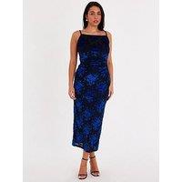 Quiz Royal Blue Velvet Floral Midaxi Dress