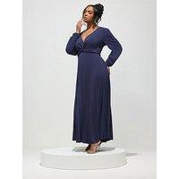 Yours Curve Knot Long Sleeve Maxi Dress - Blue