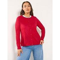 Yours Curve Button Through Cardigan - Red
