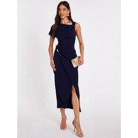 Quiz Navy Asymmetric Wrap Midaxi Dress