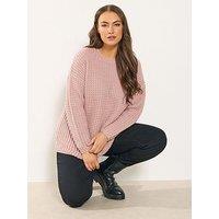 Yours Curve Waffle Knit Crew Neck Jumper - Pink