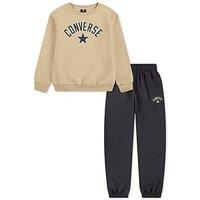 Converse Junior Boys Heritage Fleece Crew And Jogger Set - Beige