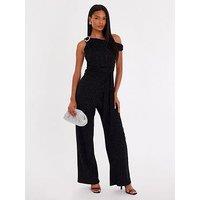 Quiz Glitter Drop Sleeve Jumpsuit - Black