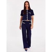 Quiz Navy Knit Palazzo Trousers