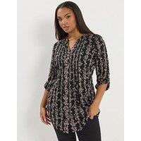 Yours Curve Pintuck Trailing Floral Top - Black