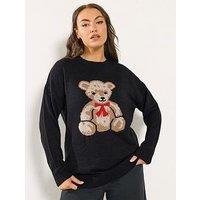 Yours Curve Knitted Teddy Jumper - Black