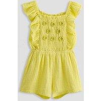 The Very Collection Girls Crochet Flower Frill Playsuit - Yellow