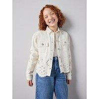 The Very Collection Girls Denim Embroidered Jacket - Cream