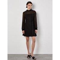 Apricot Sequin Trim Belted Dress