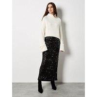 Apricot Cluster Sequin Side Split Maxi Skirt