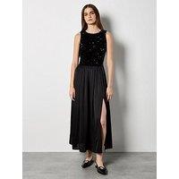 Apricot Sequin Velvet Bodice With Satin Skirt Dress