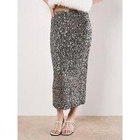 Apricot Cluster Sequin Midaxi Skirt