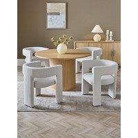 The Very Collection Carina Oak 120Cm Round Dining Table & 4 Nell Boucle Chairs
