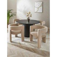 The Very Collection Carina Black 120Cm Round Dining Table & 4 Nell Taupe Chairs