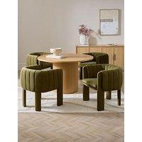 The Very Collection Carina Oak 120Cm Round Dining Table & 4 Mila Moss Green Chairs