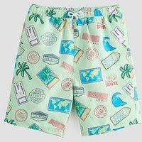 The Very Collection Boys Summer Post Card Swim Shorts - Green