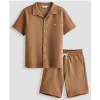 The Very Collection Boys Jacquard Collar Detail Top And Shorts Set - Brown