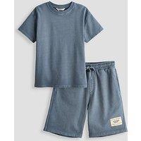 The Very Collection Boys Heavy Weight Washed T-Shirt And Shorts Outfit Set - Blue