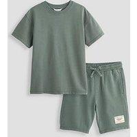 The Very Collection Boys Heavy Weight Washed T-Shirt And Shorts Set - Green