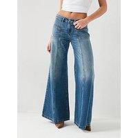 Diesel D-Akii Low Rise Wide Leg Flare Jeans - Blue