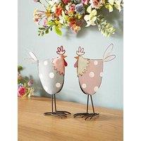 Heaven Sends Pink And Grey Metal Chicken Set Of 2