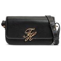 Tommy Hilfiger Script Flap Leather Crossbody Bag - Black