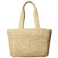 Calvin Klein Bold Ck Raffia Medium Tote - Beige