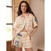 Michelle Keegan Postcard Print Co Ord Shirt - Print