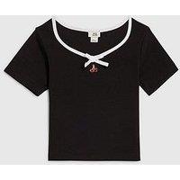 River Island Older Girls Sweetheart Cherry Bow Top - Black