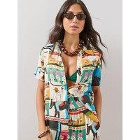 The Very Collection Western Print Co-Ord Short Sleeve Shirt - Blue