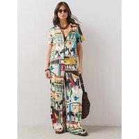 The Very Collection Western Print Elasticated Co-Ord Wide Leg Trousers - Blue