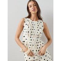 The Very Collection Polka Dot Pleated Sleeveless Blouse Co-Ord - White