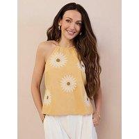 Michelle Keegan Embroidered Halter Top - Yellow