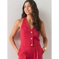 The Very Collection Statement Button Halter Waistcoat - Red