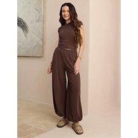 Michelle Keegan Knitted Co Ord Balloon Trousers - Brown