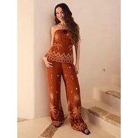 Michelle Keegan Palm Print Co Ord Wide Leg Trousers - Multi