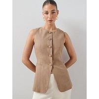 The Very Collection Stripe Button Through Waistcoat - Brown