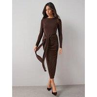 The Very Collection Tie Waist Midi Dress - Brown