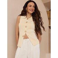 Michelle Keegan Longline Knitted Waistcoat - Cream