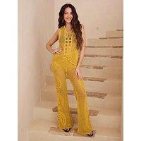 Michelle Keegan Crochet Kickflare Co Ord Trousers - Yellow