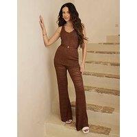 Michelle Keegan Metallic Knit Co Ord Trousers - Brown