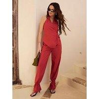 Michelle Keegan Linen Blend Tie Detail Co-Ord Trousers - Red