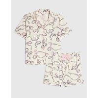River Island Older Girls Bow Print Short Sleeve Pyjamas - Cream