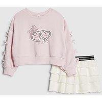 River Island Older Girls New York Locket Bow Sweatshirt Set - Pink