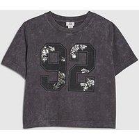 River Island Older Girls Floral Sequin 92 T-Shirt - Grey