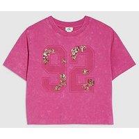 River Island Older Girls Floral Sequin 92 T-Shirt - Pink